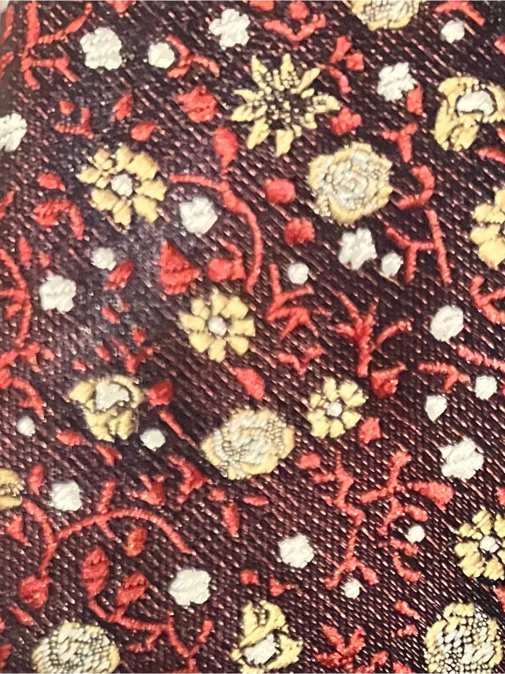 Men's Burgundy Floral Pattern Tie - Unbranded